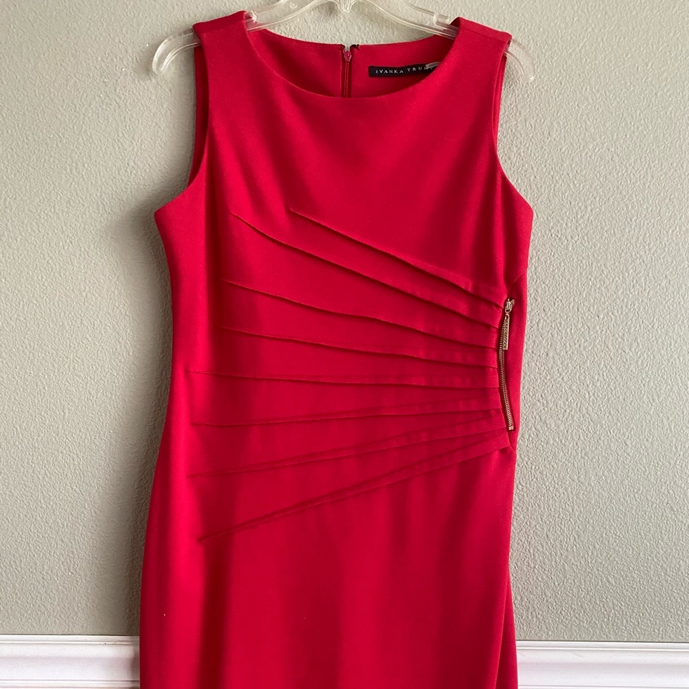 Bright Red with gold side accent zipper dress